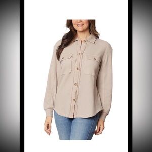 Briggs Women's NWT Waffle Knit  Button-Front Long Sleeve Shirt, Tan : L
